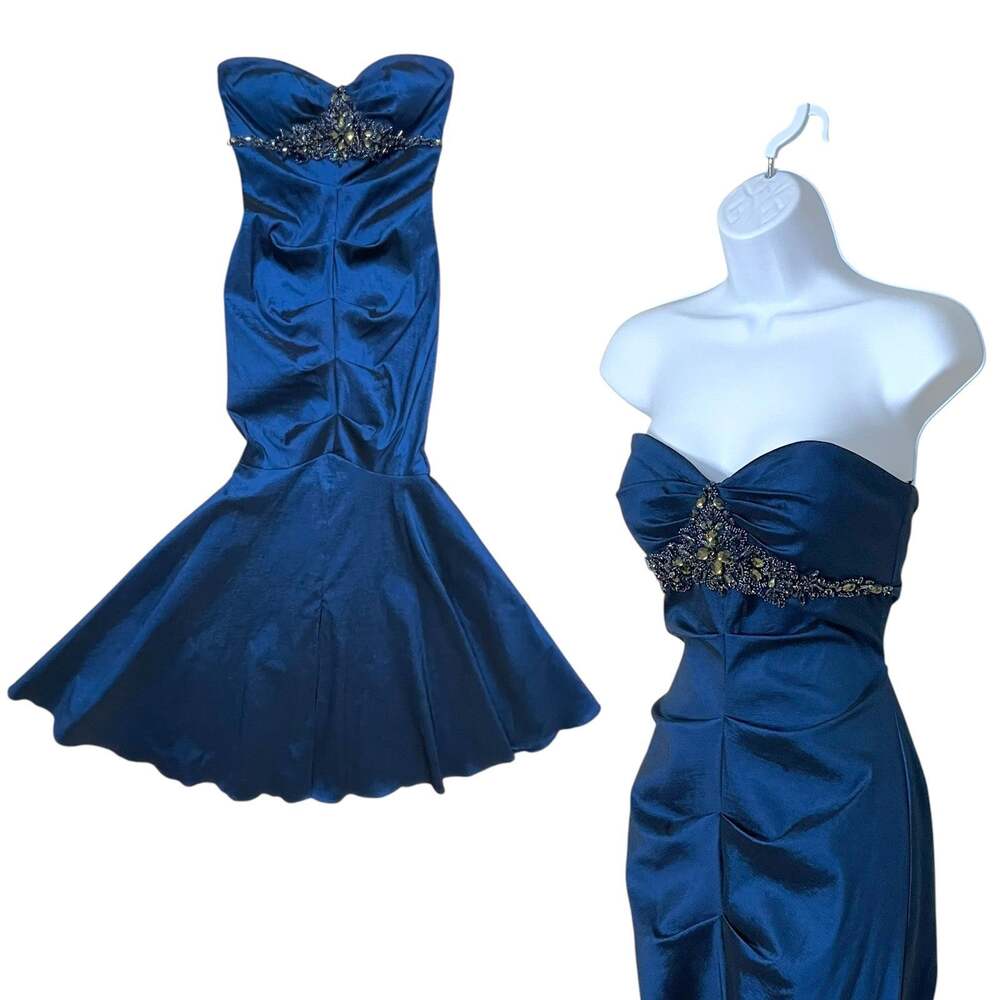 Cache Royal Navy Blue Sz 0 Mermaid Maxi Dress Formal Wedding Guest Evening Gown